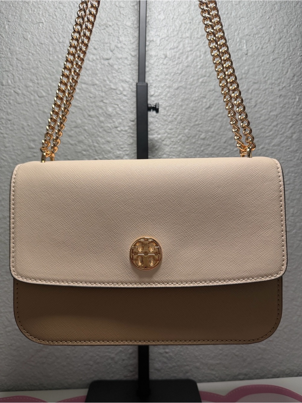 Tory Burch Cream and Tan Double-Chain Shoulder Bag